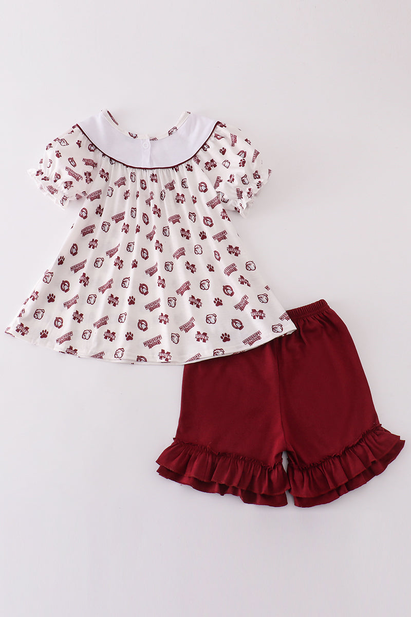 Maroon Mississippi Embroidery Girl Set
