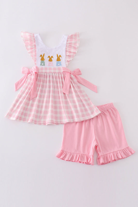 Pink Bunny Embroidery Bow Set