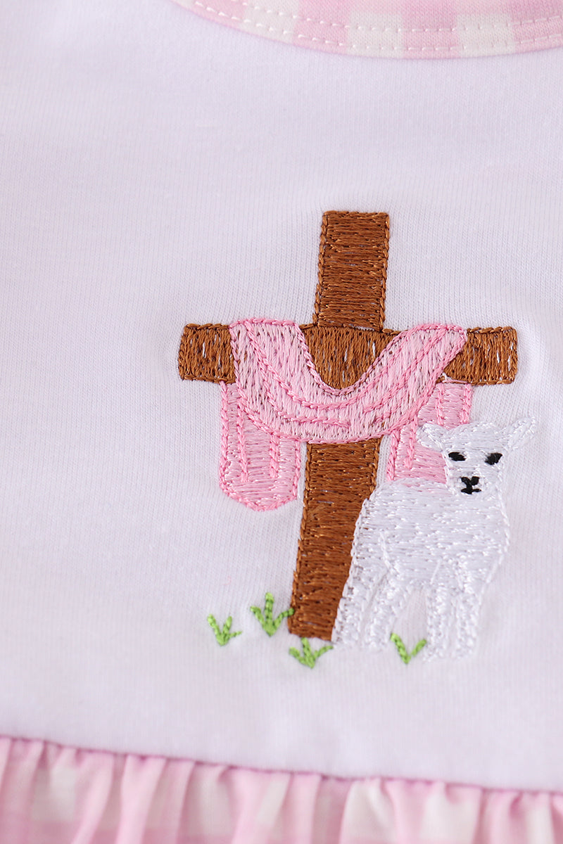 Pink Cross Embroidery Bow Dress