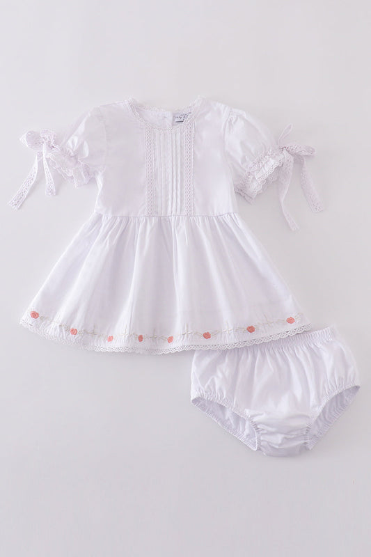 Premium White Floral Embroidery Bloomer Set