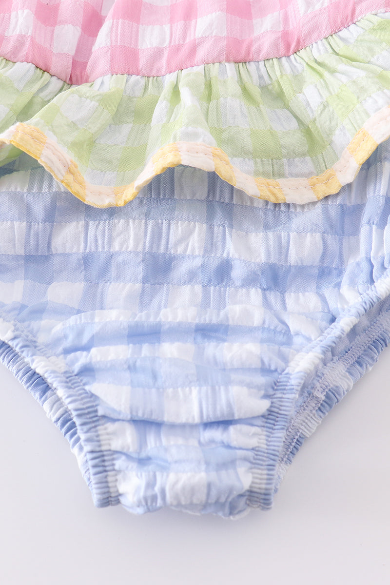 Multicolored Gingham One-Piece Girl Swimsuit