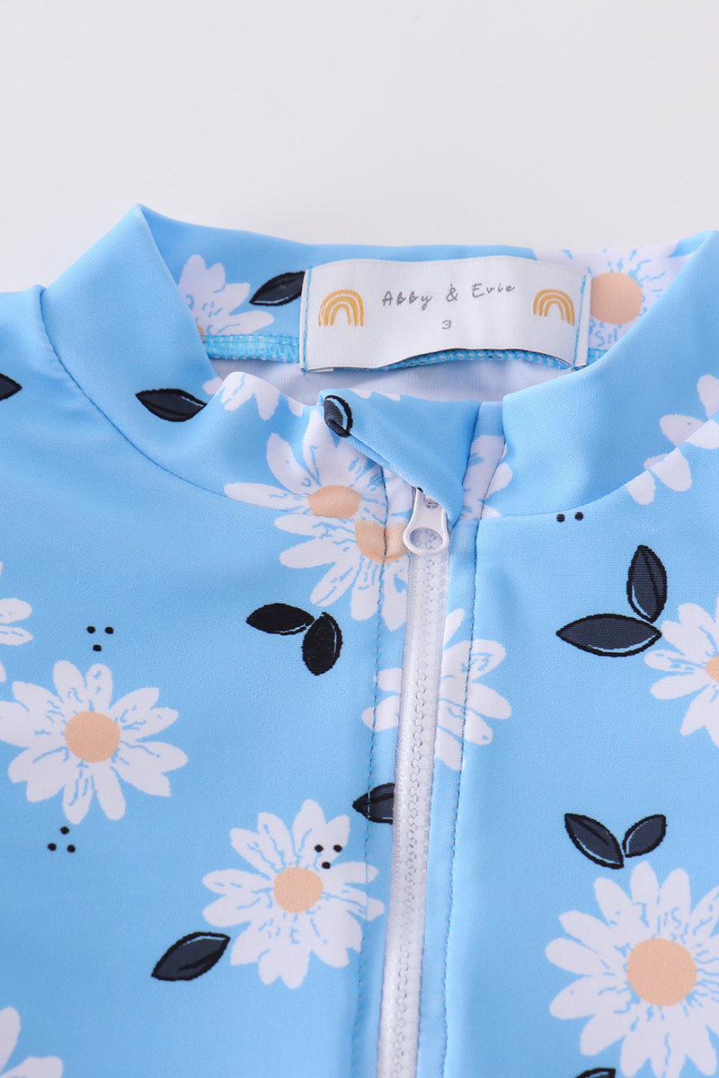 Blue Daisy Print 2Pc Girl Swimsuit