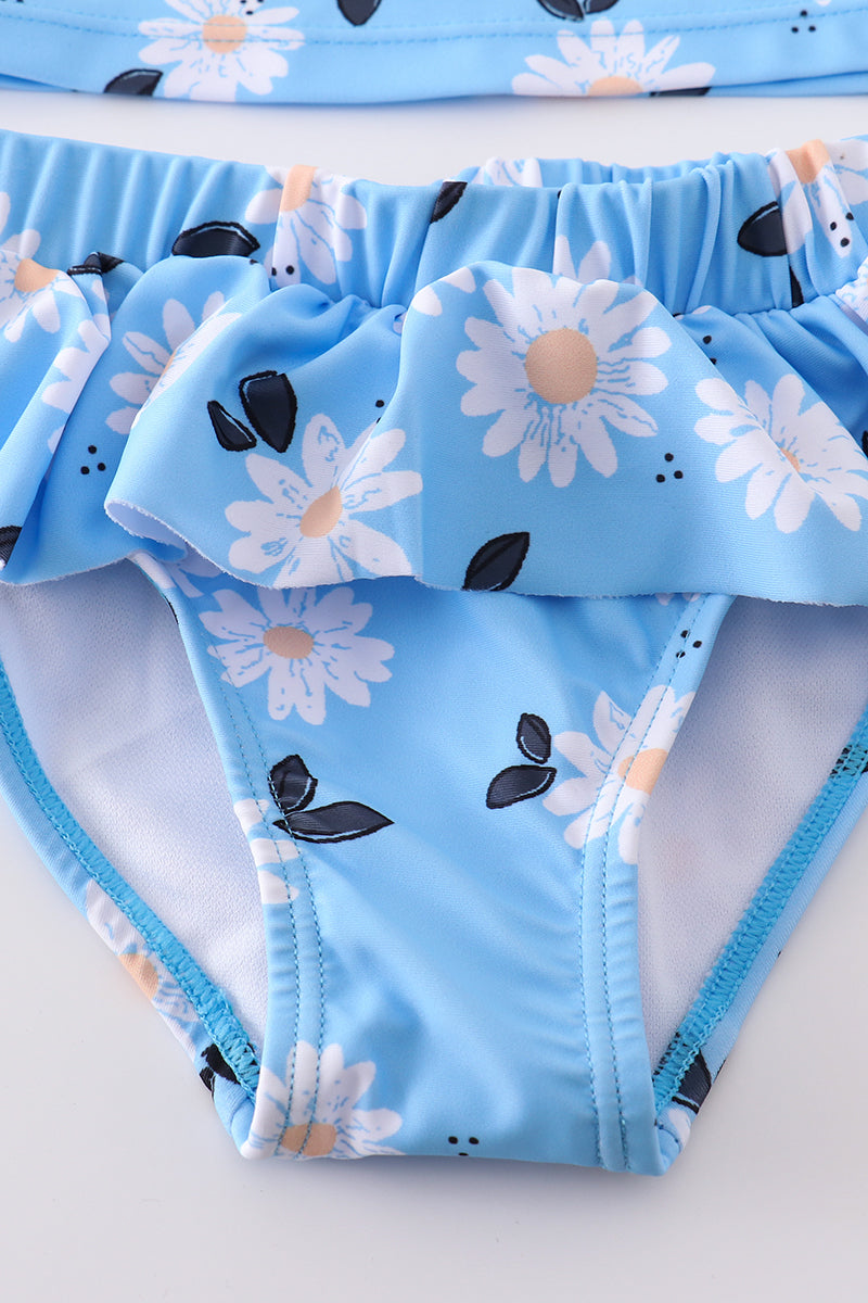 Blue Daisy Print 2Pc Girl Swimsuit