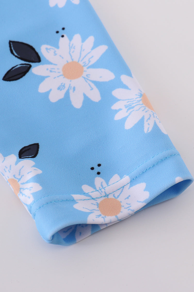 Blue Daisy Print 2Pc Girl Swimsuit