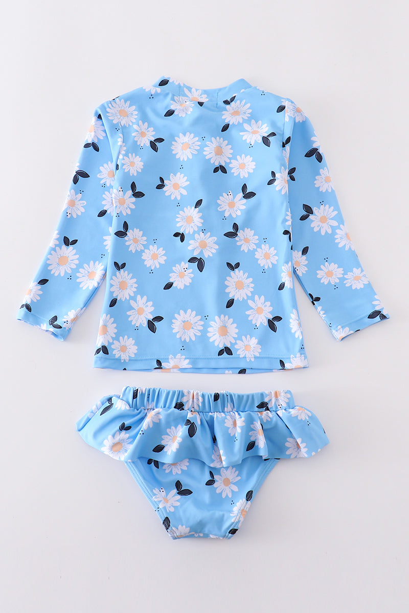Blue Daisy Print 2Pc Girl Swimsuit