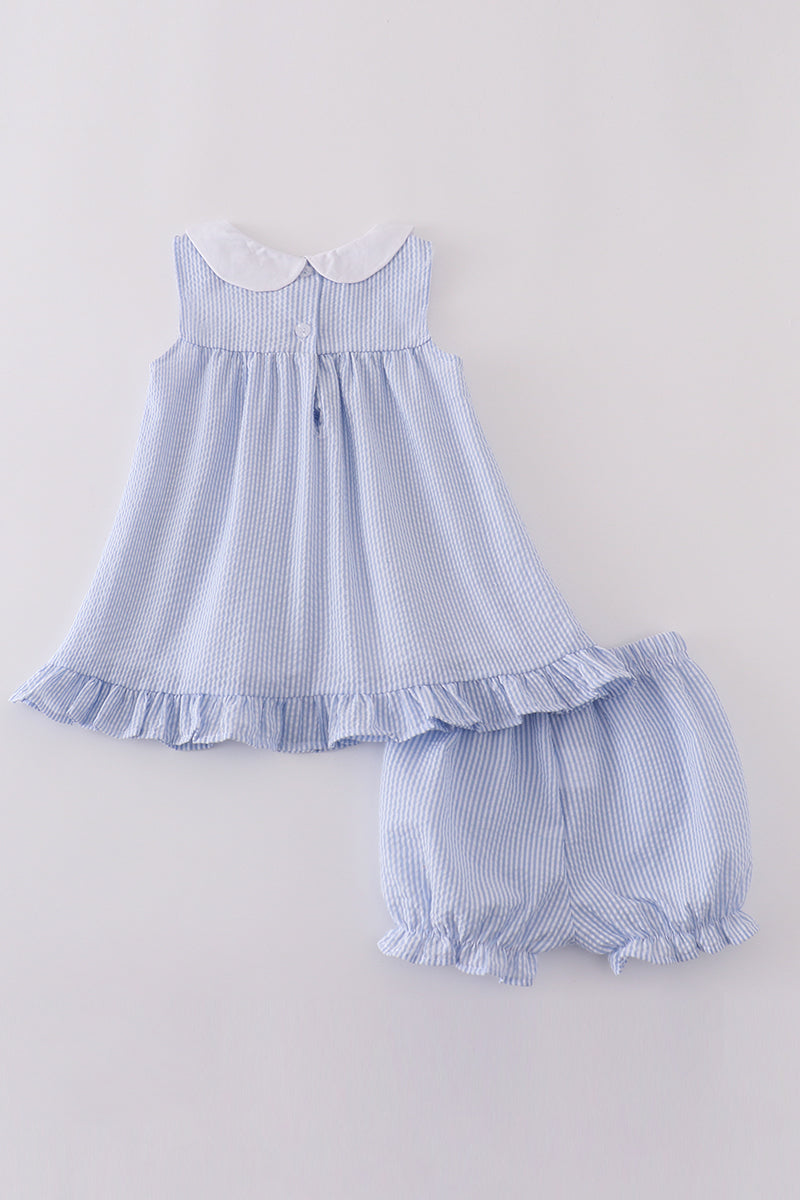 Premium Blue Sailboat Embroidery Bloomer Set